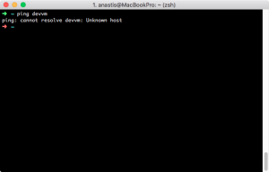Screenshot of ping: cannot resolve devvm: Unknown host